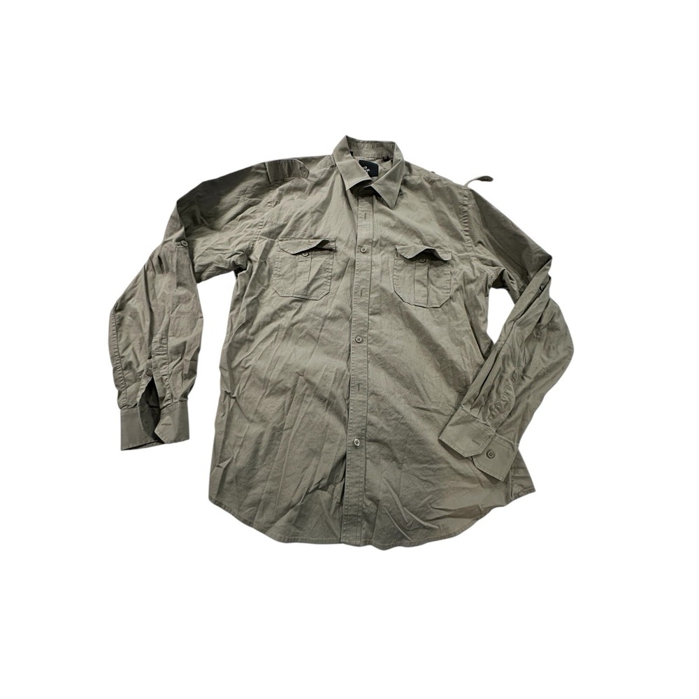 Red Level Nine Shirt Mens‎ XL Army Green Front Pockets Button Down Straps EUC